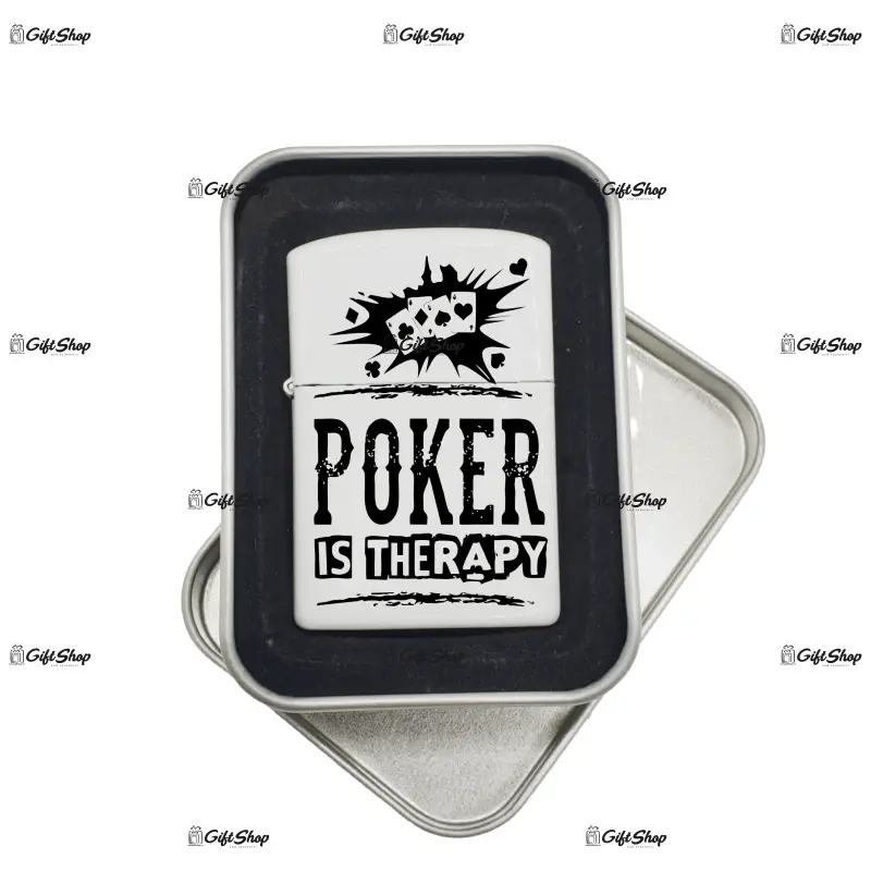 Poker is therapy, bricheta metalica gravata laser cu mesaj